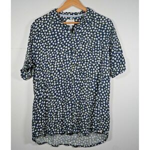 Sovereign Code Shirt Size Large Navy Blue Floral Rayon Logo Beach‎ Resort